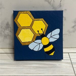 Hand Painted Bee and Honeycomb Canvas Mini